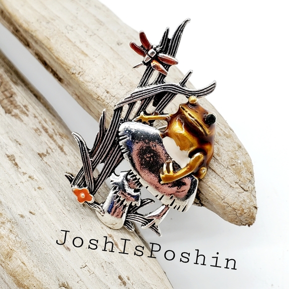 JoshisPoshin Jewelry - Silver enamel frog brooch pin